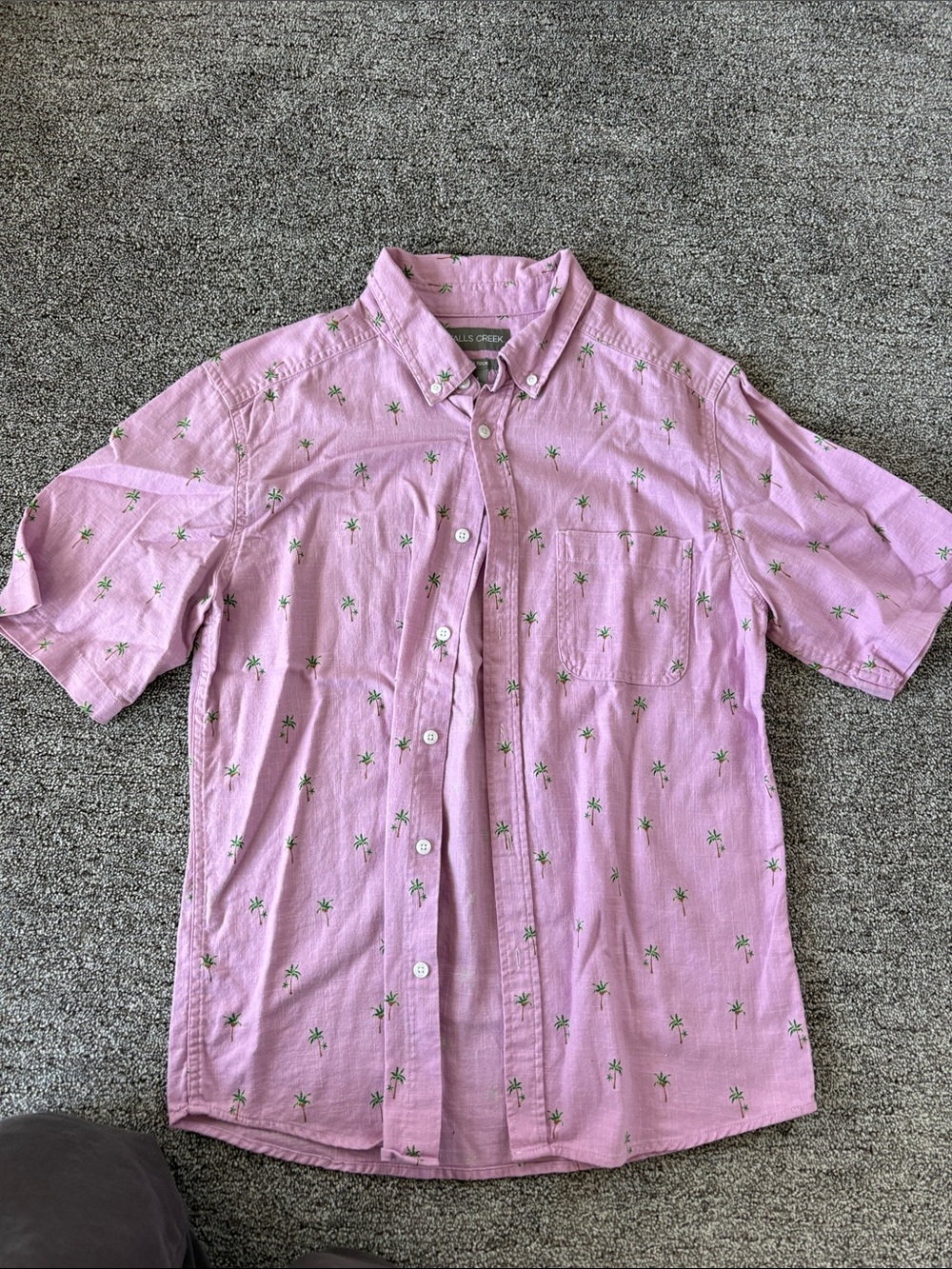 Falls Creek Pink Palm-Print Short Sleeve Button-Down Shirt